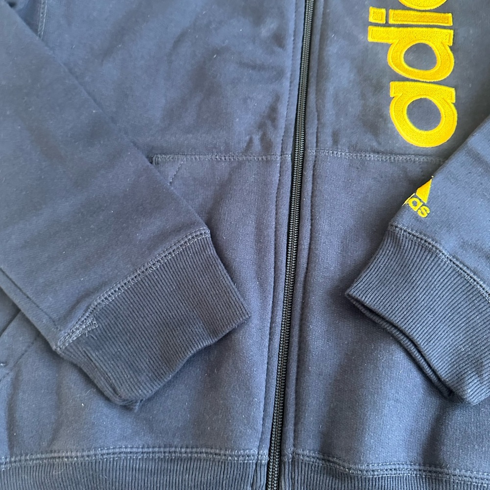 Adidas Kids Full Zip Hoodie Navy Yellow Logo Sweatshirt New With Tags - Picture 5 of 11